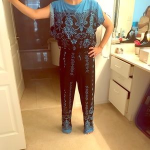 Stunning blue and black pant suit